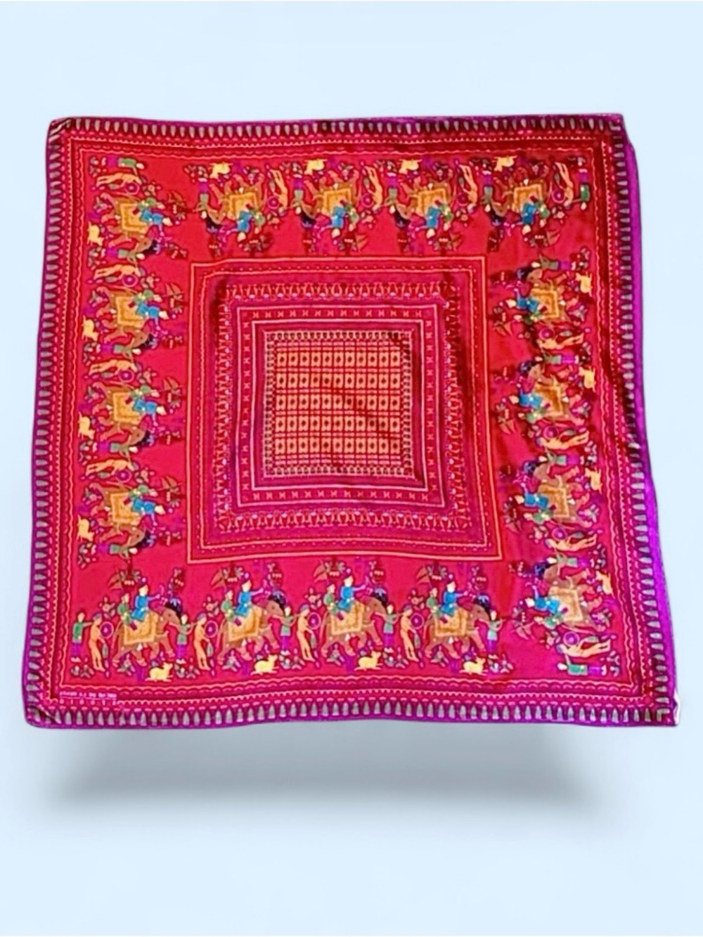 OSCAR de la RENTA Vintage Silk 31” Square Scarf Indian-inspired Tapestry RARE